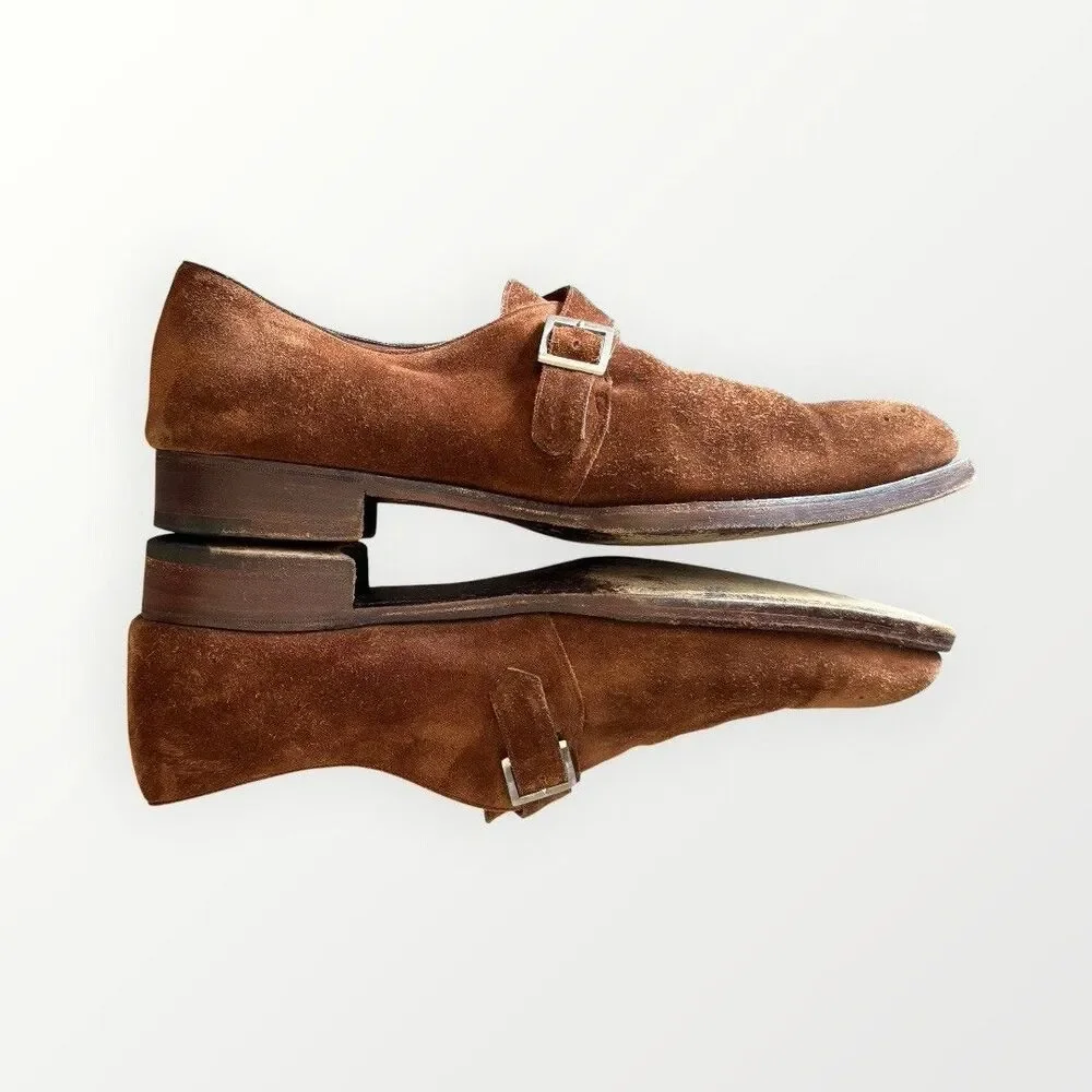 Gaziano and Girling Tobacco Brown Regency Suede Monk Strap Loafer Shoes 12.5 E